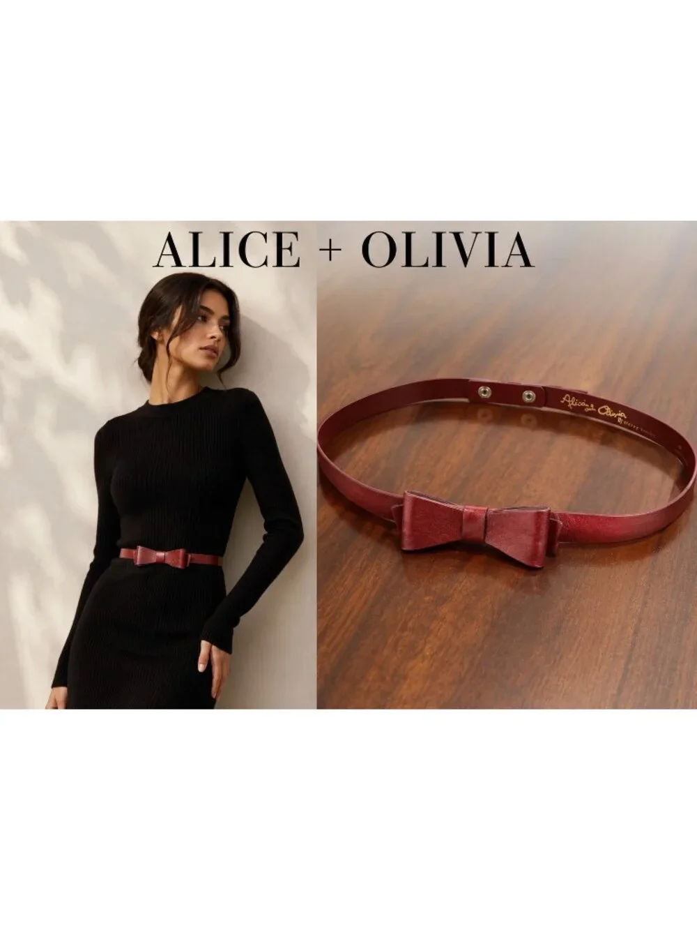 Alice + Olivia Red Genuine Leather Bow Waist Belt Size M Made in Italy